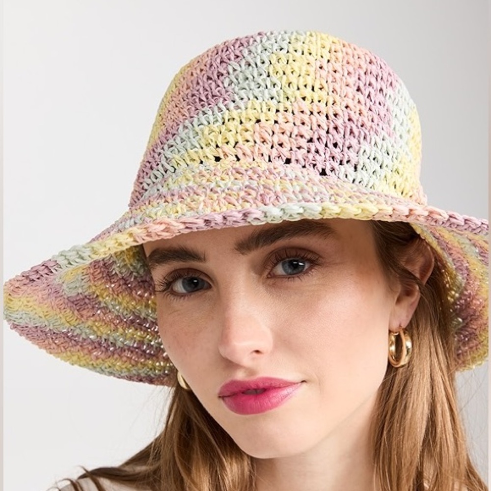 Lele Sadoughi Rainbow Raffia Bucket Hat